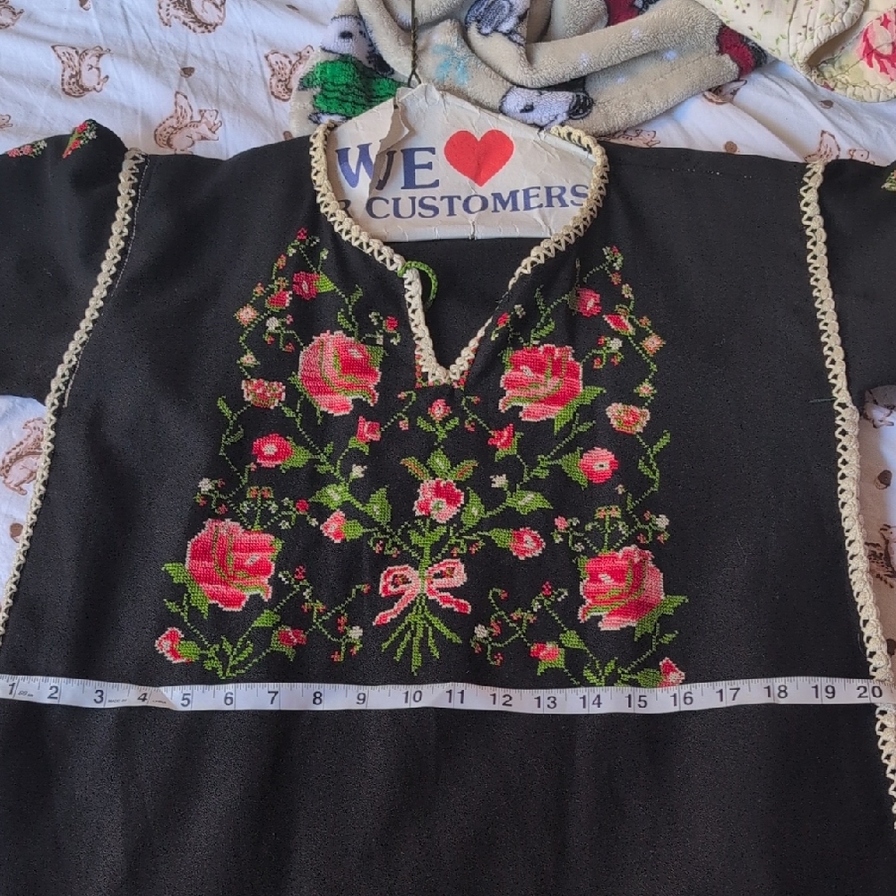 vintage 1970s black Floral Embroidered dress